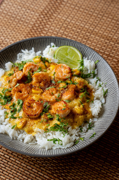 Coconut Corn Poached Shrimp and Rice