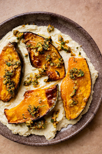 Zesty Coriander Cauliflower Puree with Roasted Pumpkin