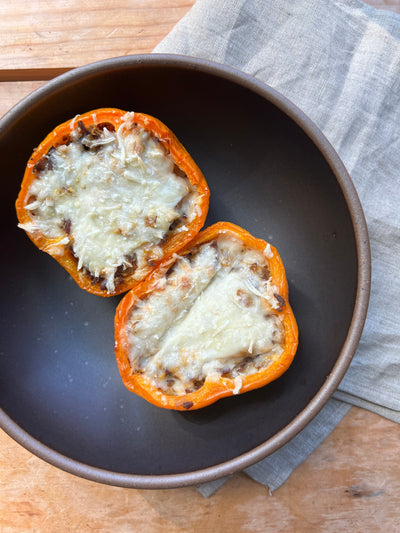 Stuffed Bell Peppers with Poongar Red Rice & Spiced Egg Scramble