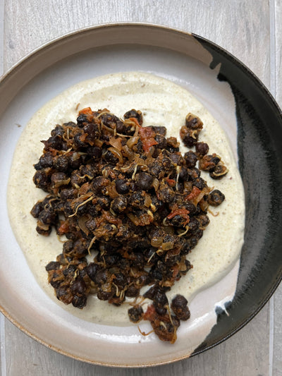 Warm Chickpeas on Curry Leaf Yogurt